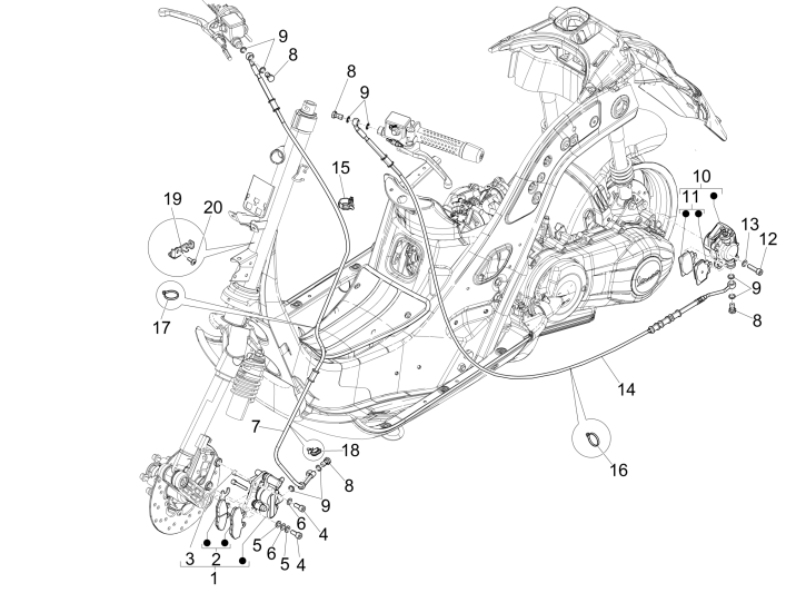 Remklauw - Remblokken - Remleiding Vespa GTS 250 ie 2005-2016 (zonder ABS)