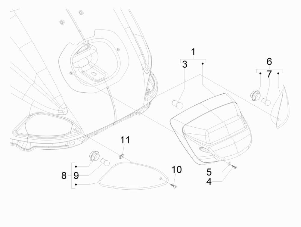 Kniperlichten achterzijde - Achterlicht Vespa LX 50 4-takt 2V AC 25km/u