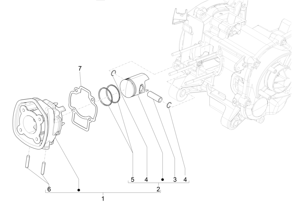 Cilinder - Zuiger Piaggio NRG Power 50 2-takt LC Euro 4