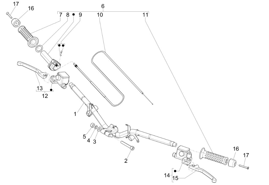 Stuur - Remcilinder- Gaskabel - Handvatten Piaggio NRG Power 50 2-takt LC Euro 4