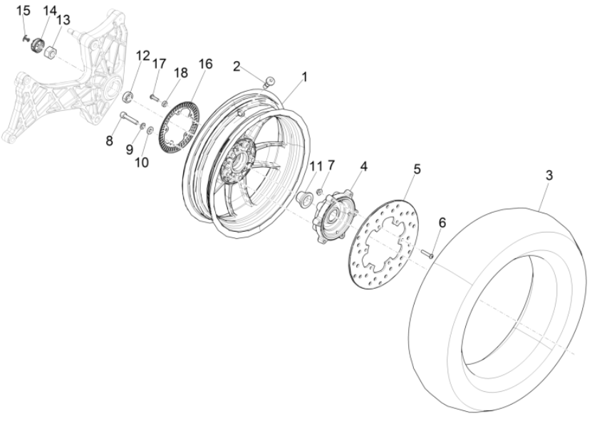 Achterwiel - Remschijf Vespa GTS 300 Super HPE 4V IE ABS Euro 5 2020-2022