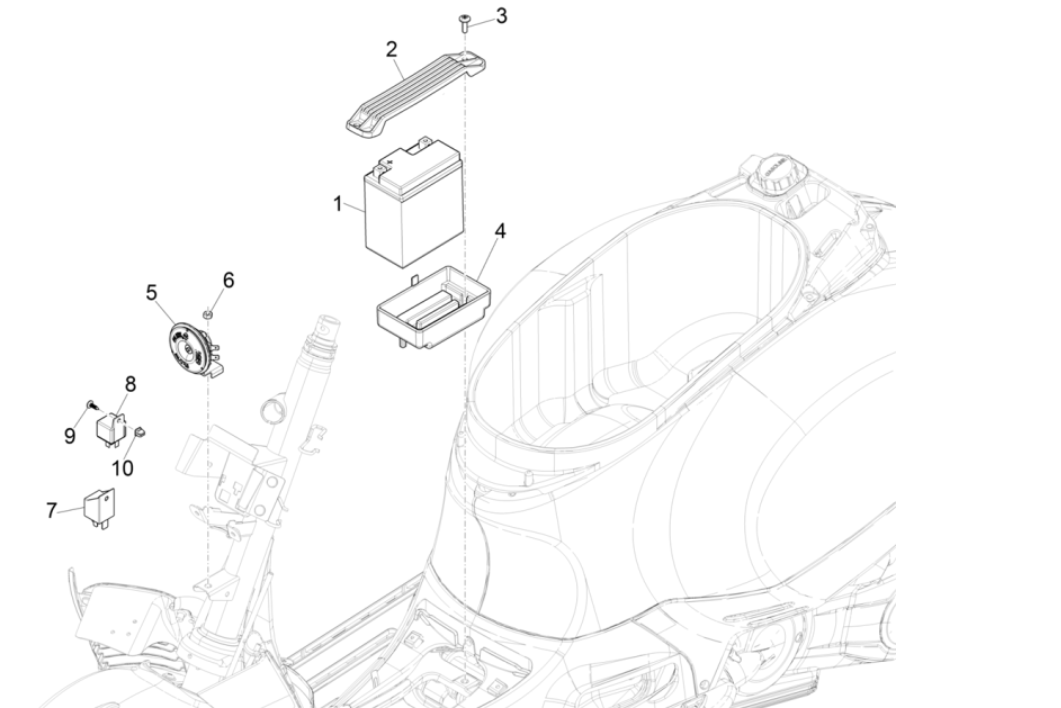 Accu - Claxon - Startrelais Vespa GTS 300 Super HPE 4V IE ABS Euro 5 2020-2022