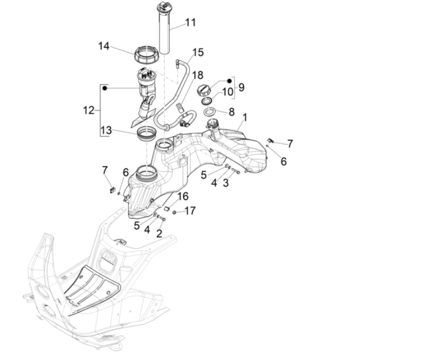 Benzinetank - Tankvlotter - Benzinepomp Vespa GTS 300 Super HPE 4V IE ABS Euro 5 2020-2022