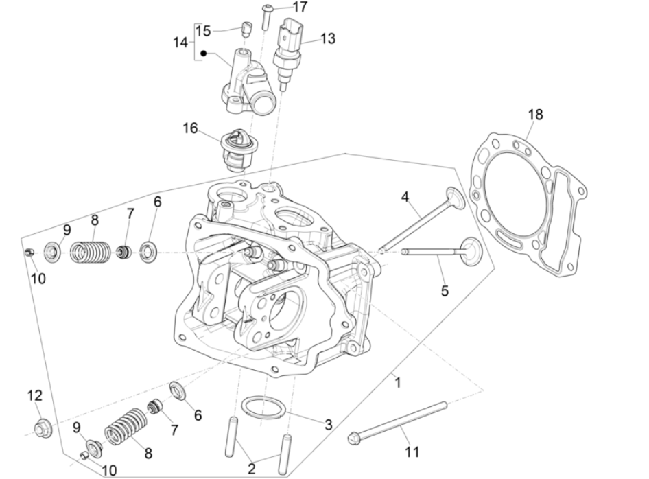 Cilinderkop - Kleppen Vespa GTS 300 Super HPE 4V IE ABS Euro 5 2020-2022