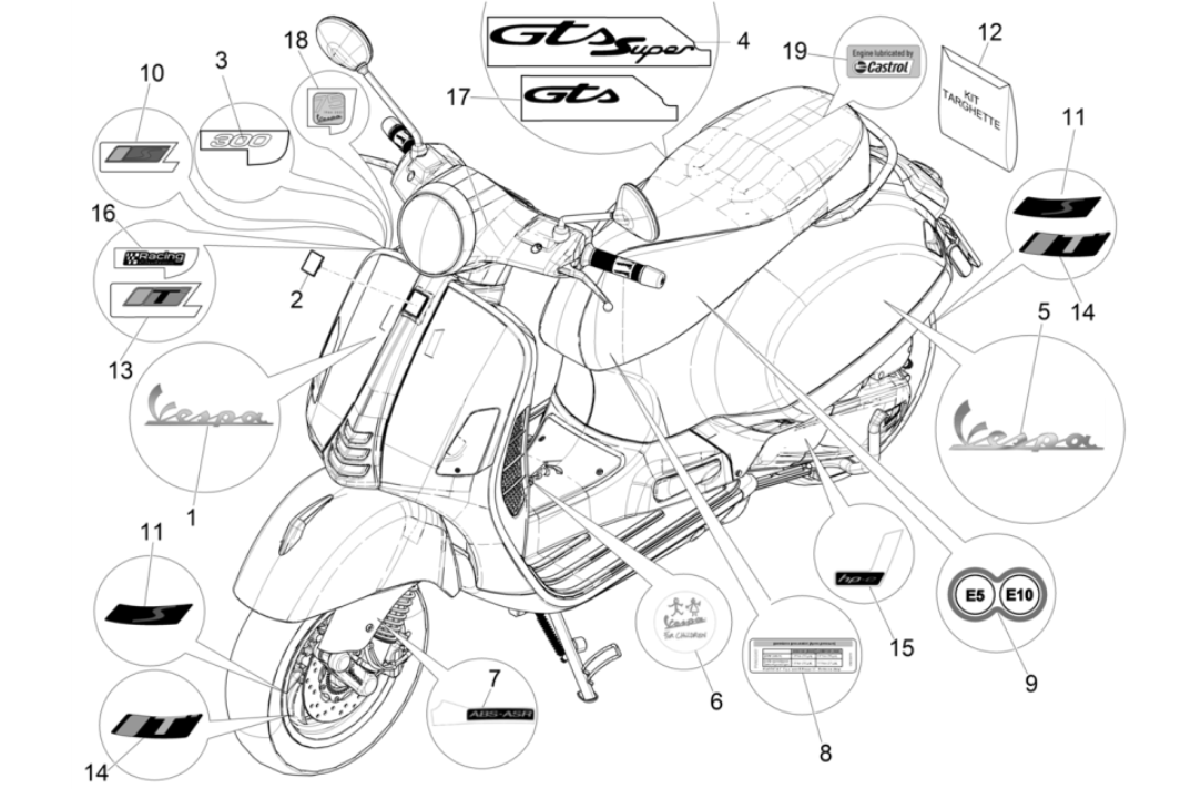 Emblemen - Stickers - Logo Vespa GTS 300 Super HPE 4V IE ABS Euro 5 2020-2022