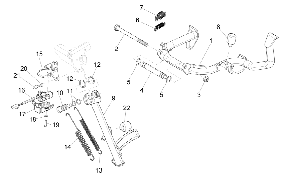 Middenstandaard - Zijstandaard Vespa GTS 300 Super HPE 4V IE ABS Euro 5 2020-2022