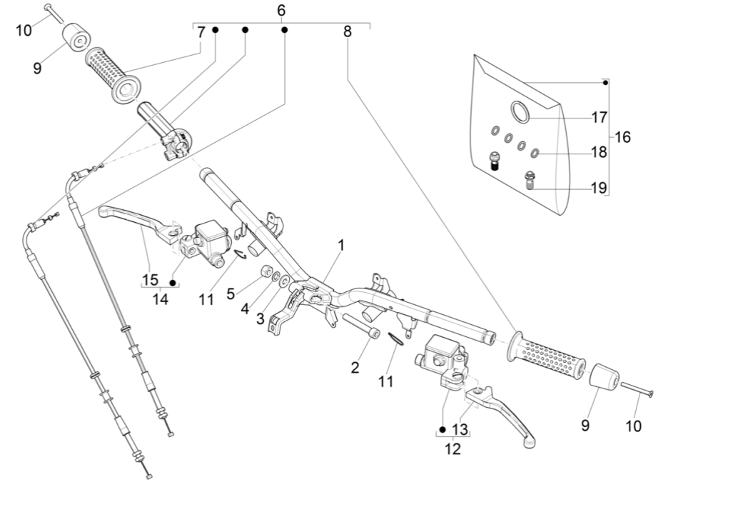 Stuur - Remcilinder- Gaskabel - Handvatten Vespa GTS 300 Super HPE 4V IE ABS Euro 5 2020-2022