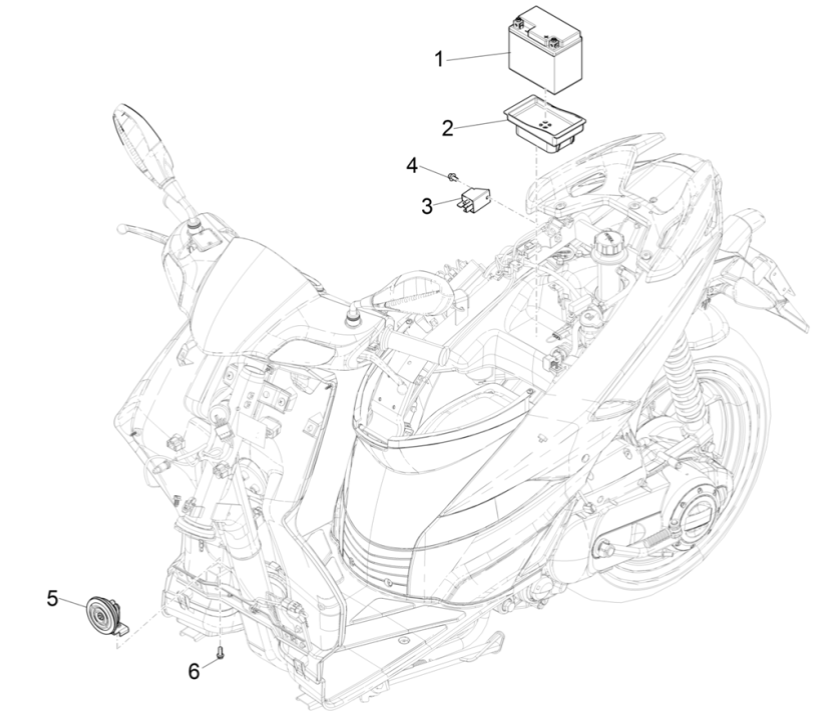 Accu - Claxon - Startrelais Piaggio Typhoon 50 2-takt Euro 4 2018-2020