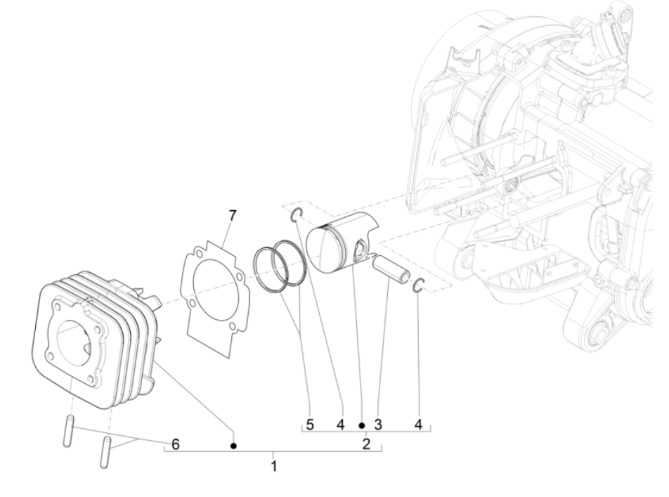 Cilinder - Zuiger Piaggio Typhoon 50 2-takt Euro 4 2018-2020