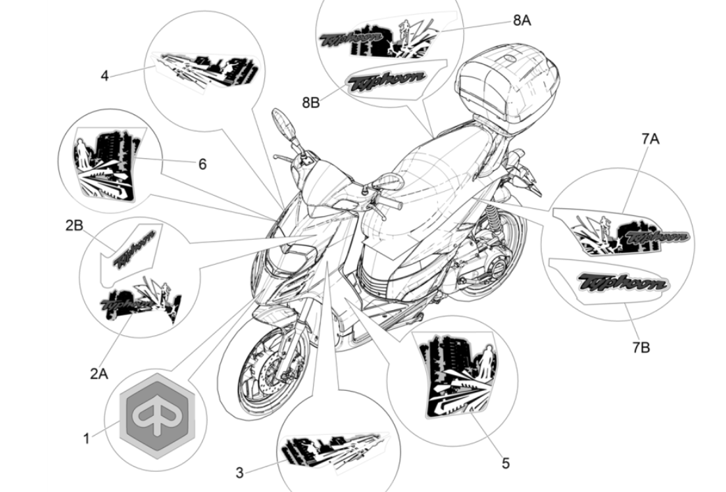 Emblemen - Stickers - Logo Piaggio Typhoon 50 2-takt Euro 4 2018-2020