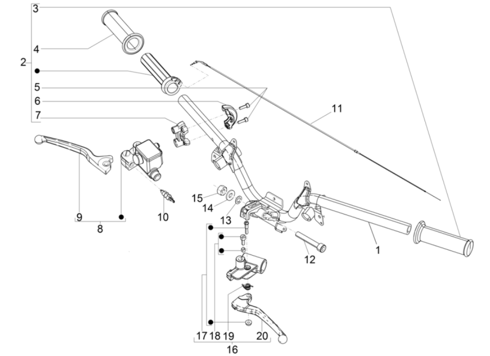 Stuur - Remcilinder- Gaskabel - Handvatten Piaggio Typhoon 50 2-takt Euro 4 2018-2020