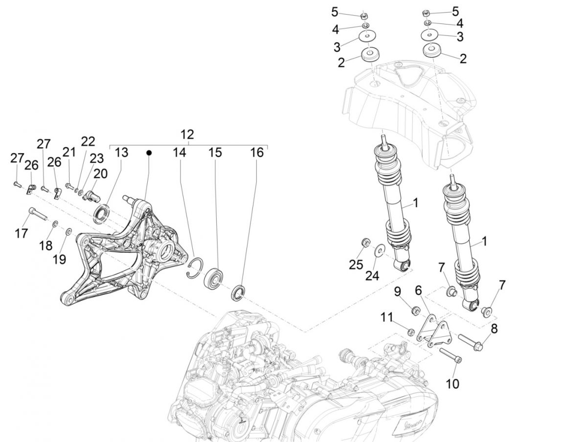 Schokbreker Vespa GTS 125 IE ABS Euro 4 2016-2018