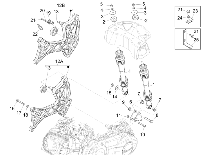 Schokbreker Vespa GTS 300 ie 2008-2016 (met en zonder ABS)