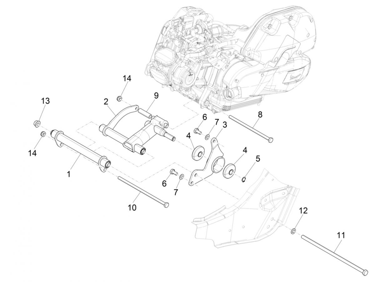 Motorophanging Vespa GTS 125 IE ABS Euro 4 2016-2018