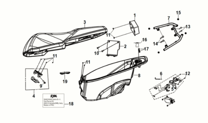 Seat - rear grip Sym Orbit III 50 E5