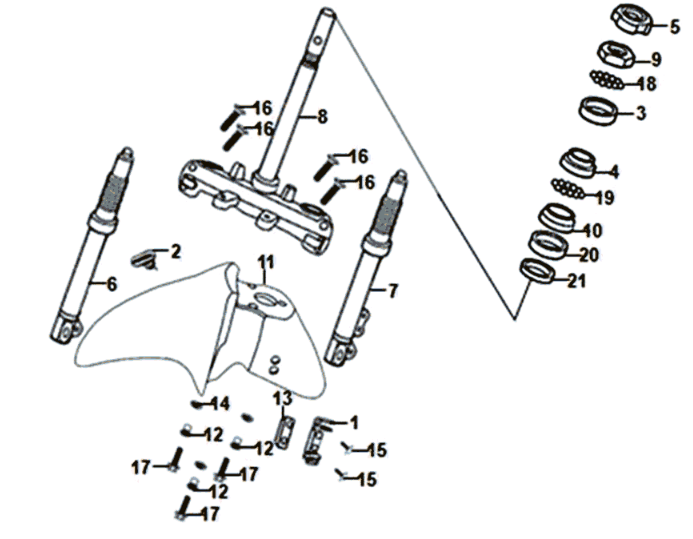 Voorvork/ voorspatbord/ balhoofdstel Sym Symphony ST 125I E4 Black/ Silver (BK-001C/S-882U)