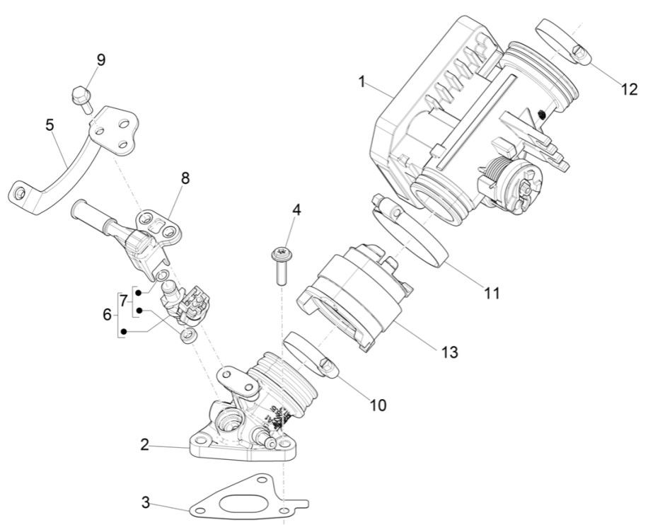 Gasklephuis - Injector - Inlaatspruitstuk Piaggio Liberty 125 IGET 3V ABS Euro 5