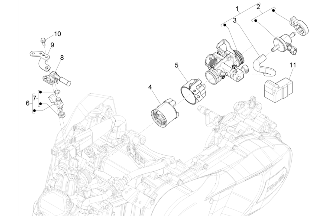 Gasklephuis - Injector - Inlaatspruitstuk Piaggio Medley 150 IE ABS Euro 4 2016-2020