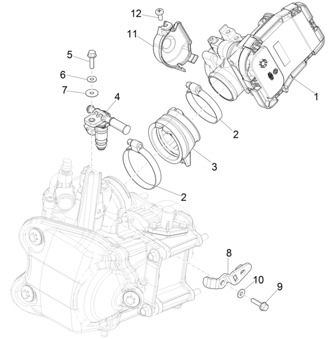 Gasklephuis - Injector - Inlaatspruitstuk Piaggio MP3 350 Maxi Sport ABS Euro 4 2018-2020