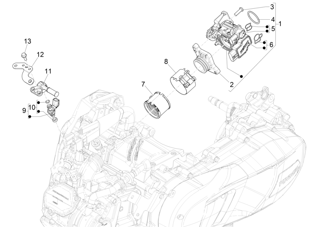 Gasklephuis - Injector - Inlaatspruitstuk Vespa GTS 125 IE ABS Euro 5 2021