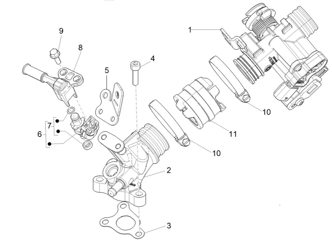 Gasklephuis - Injector - Inlaatspruitstuk Piaggio Liberty 50 4-takt AC