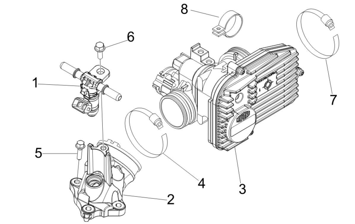 Gasklephuis - Injector - Inlaatspruitstuk Vespa GTV 250 ie 4V