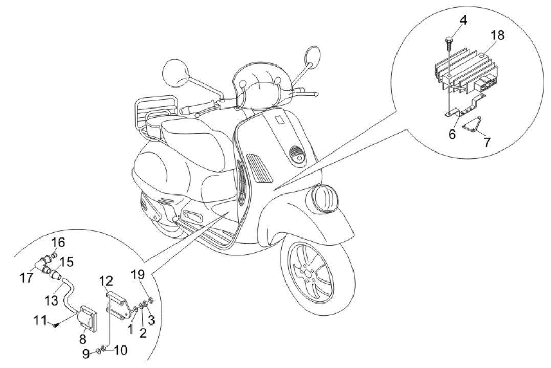 Spanningsregelaar - Bobine - Elektrische delen Vespa GTV 250 ie 4V
