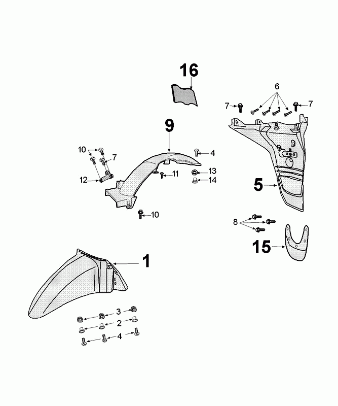 Voorspatbord - Achterspatbord Peugeot Tweet Euro 4 onyx grey (I6)