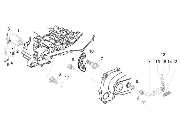 Startmotor - Bendix - Kickstarteras - Kickstartpedaal Piaggio Liberty 50 2-takt AC