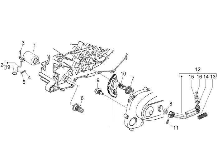 Startmotor - Bendix - Kickstarteras - Kickstartpedaal Piaggio Fly 50 2-takt AC