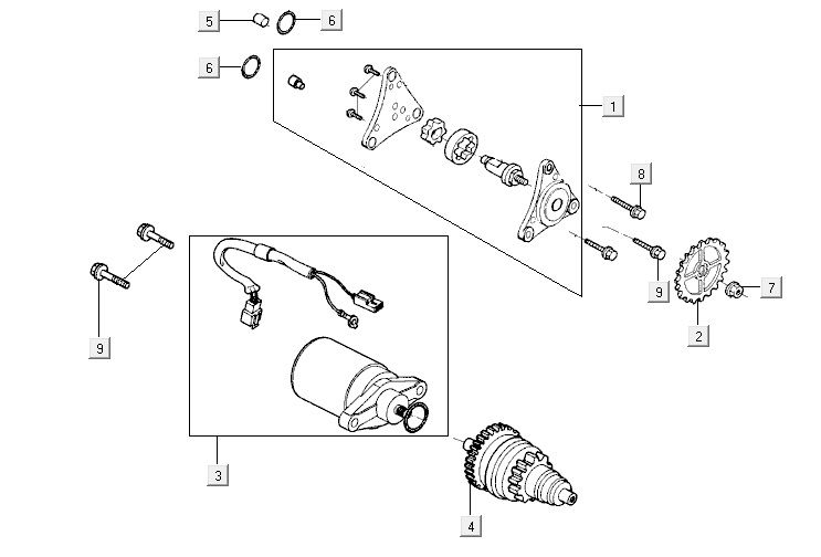 Startmotor - Bendix - Oliepomp Kymco Super8 50 4-takt 2007-2009 Rood zwart