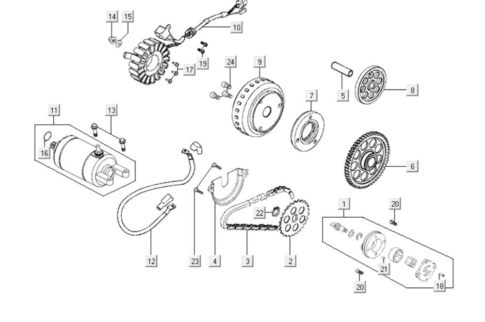 Startmotor Kymco Downtown 300i wit