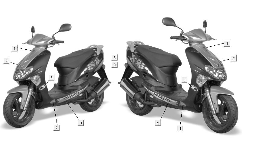 Emblemen - Stickers - Logo 1 Kymco Vitality 50 2-takt AC pearl zilver