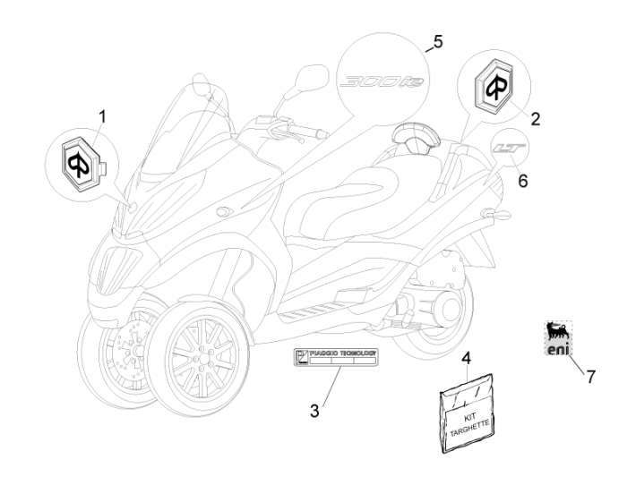 Emblemen - Stickers - Logo Piaggio MP3 300 LT Sport 2009-2014 rood antares 849/A