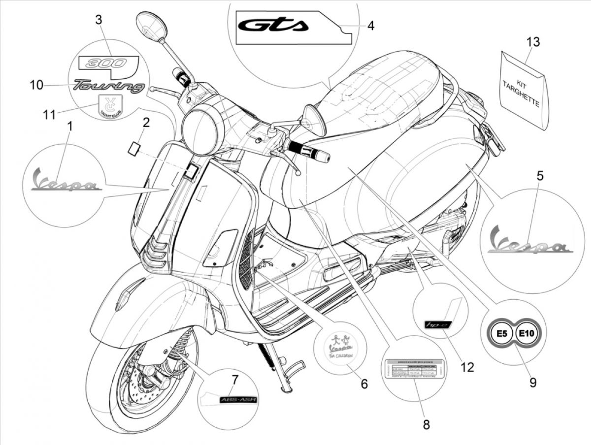 Emblemen - Stickers Vespa GTS 300 HPE 4V IE ABS Euro 4 2019