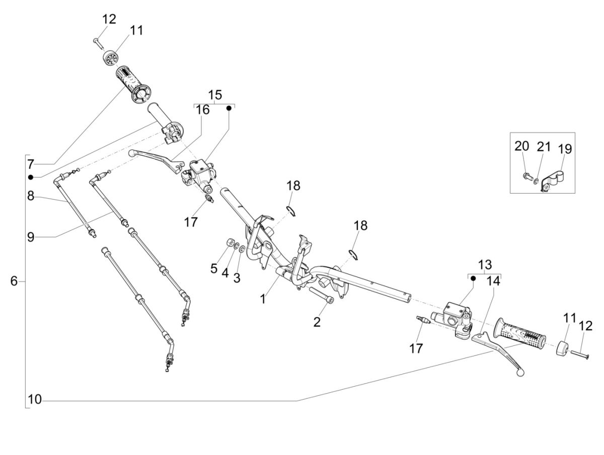 Stuur - Remcilinder- Gaskabel - Handvatten Piaggio Medley 125 IE ABS Euro 4 2016-2019