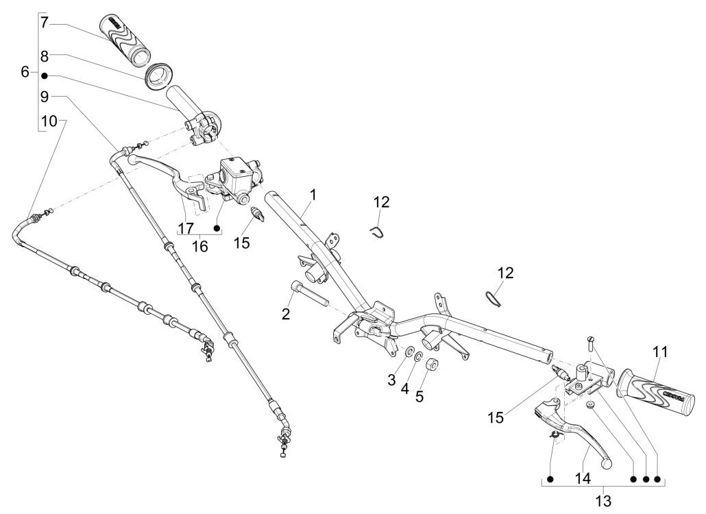 Stuur - Remcilinder- Gaskabel - Handvatten Piaggio Liberty 125 IGET 3V ABS Euro 5