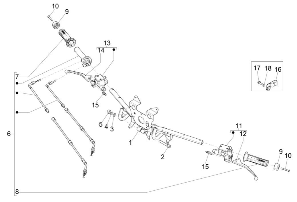 Stuur - Remcilinder- Gaskabel - Handvatten Piaggio Medley 125 ABS Euro 5 2021-2022