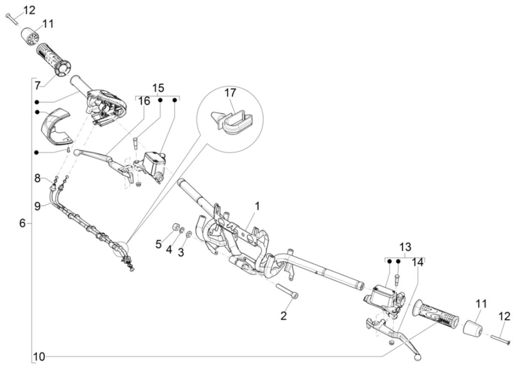 Stuur - Remcilinder- Gaskabel - Handvatten Piaggio Beverly 300 HPE 4V ABS Euro 5 2021-2022