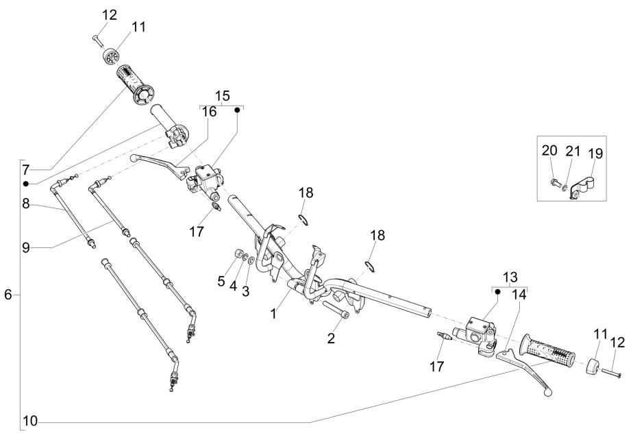 Stuur - Remcilinder- Gaskabel - Handvatten Piaggio Medley 150 IE ABS Euro 4 2016-2020