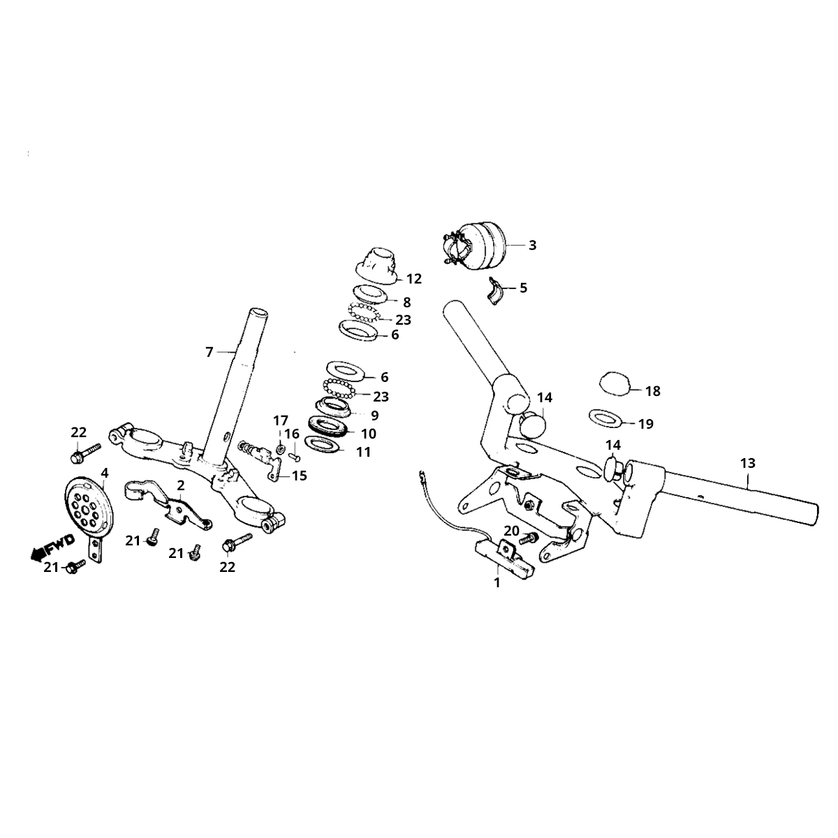 Stuur - Balhoofdstel - Kroonstuk Honda MB50/MB80