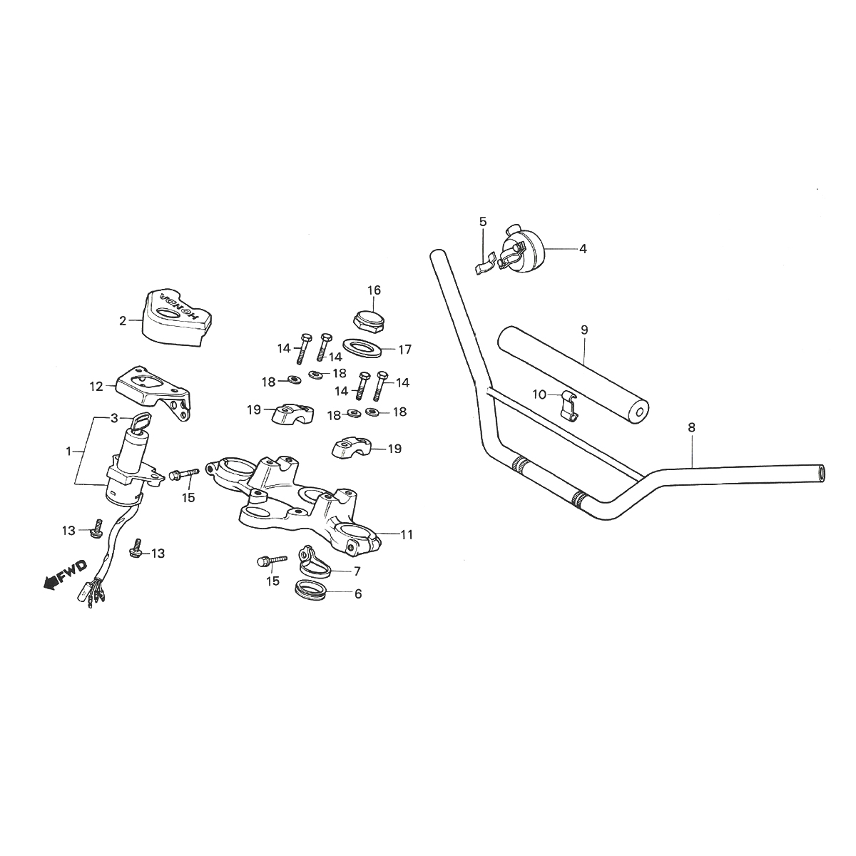 Stuur - Stuurbevestiging - Contactslot Honda MTX 50/ MTX 80