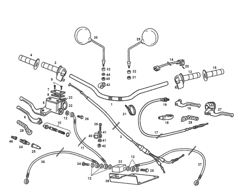 Stuur - Remcilinder - Remhendel - Spiegels - Kabels Derbi Derbi Senda SM DRD oud model