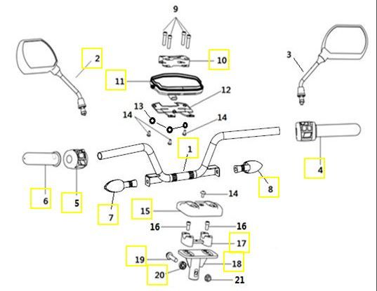 Stuur - Spiegels - Handvatten - Knipperlchten voorzijde Goccia GEV2000-Stuur Goccia GEV2000