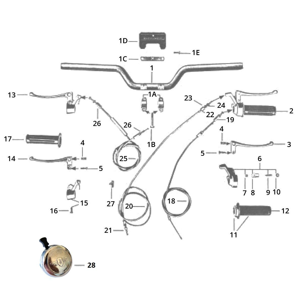 Stuur - Remhendel - Handvatten - Kabels Zundapp C50 Sport 517-21LA