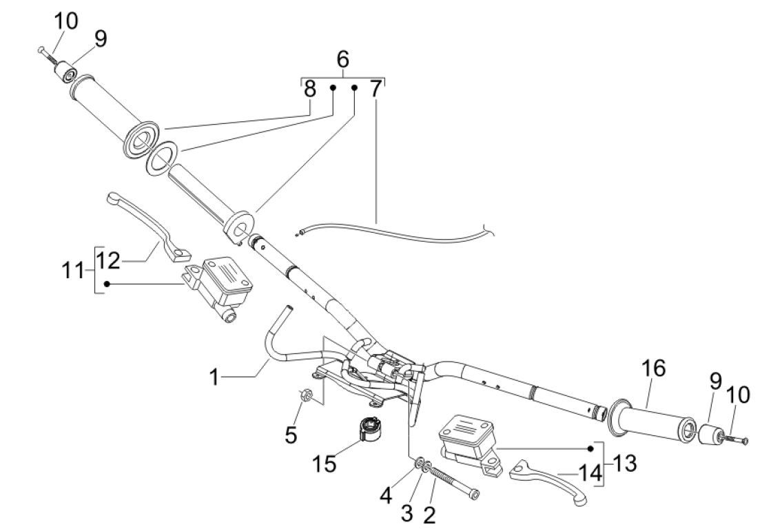 Stuur - Remcilinder- Gaskabel - Handvatten Vespa GTV 250 ie 4V