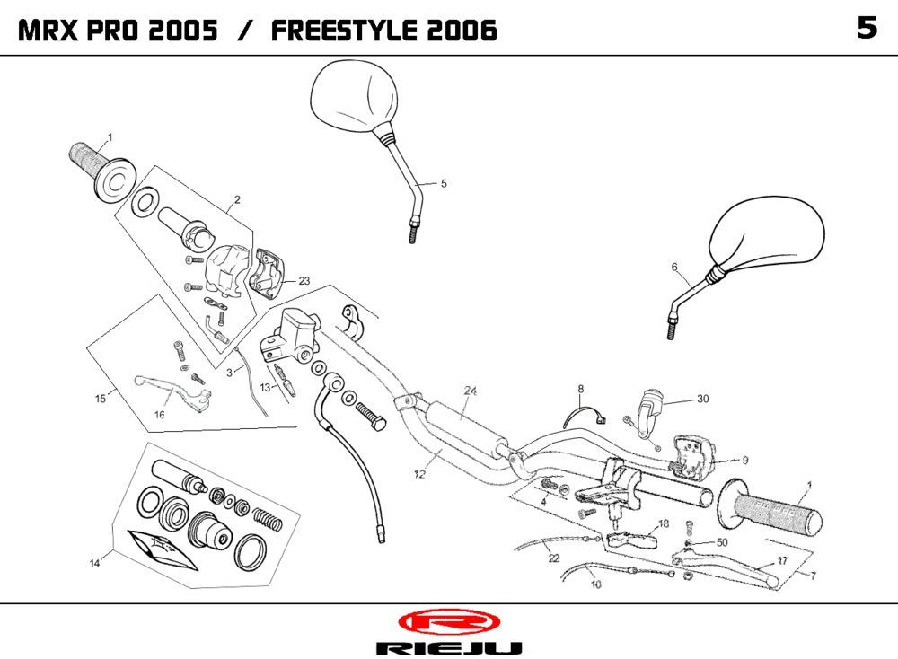 Stuur - Onderdelen stuur - Spiegels Rieju MRX pro blauw 2006 2-takt