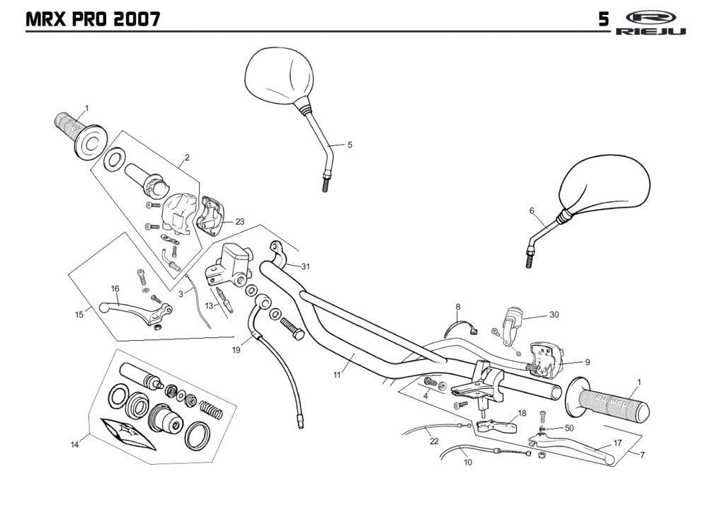 Stuur - Onderdelen stuur - Spiegels Rieju MRX pro zwart-SRS 2008 2-takt