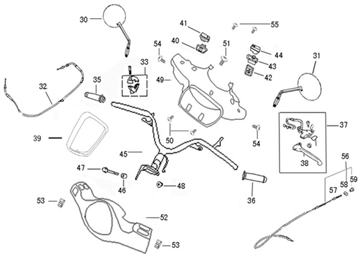 Stuur - Onderdelen stuur China VX-S / Riva Sport mat antraciet