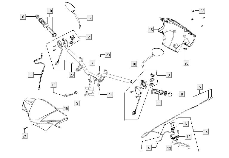 Stuur - Onderdelen stuur Kymco Agility 10' 4-takt Sporty rood